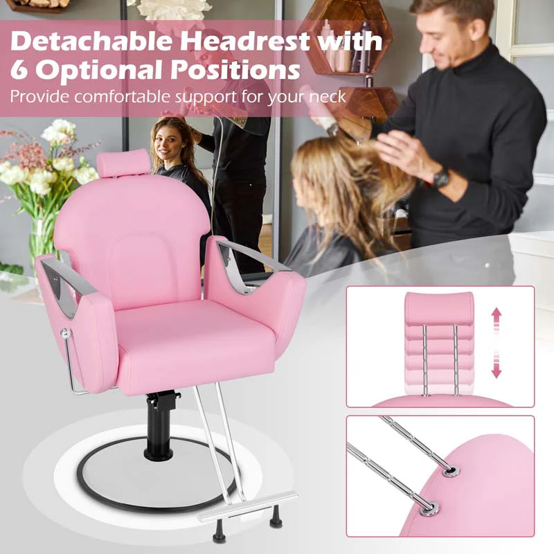 Reclining Barber Chair, 360° Swivel Salon Chair with Heavy Duty Hydraulic Pump, Adjustable Height & Headrest for Hair Styling, Makeup, Tattoo