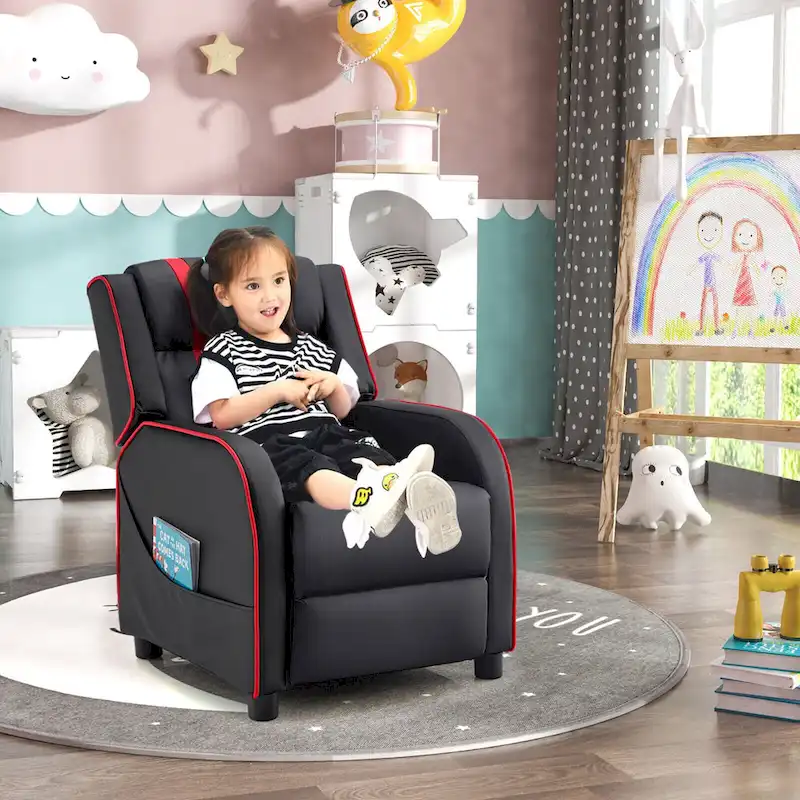 Gymax Kids Recliner Chair Ergonomic Leather Sofa Armchair w/Footrest