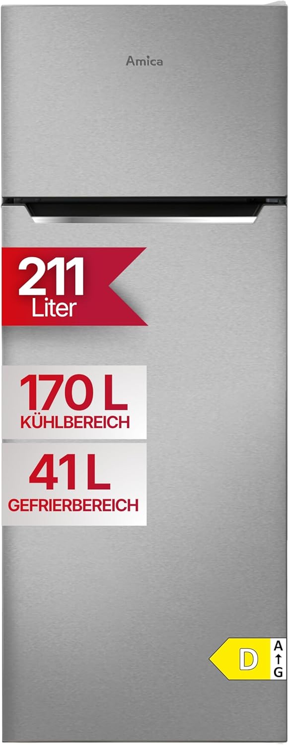 Amica Kühl‑Gefrierkombination freistehend 211 l FrostControl LED Beleuchtung 142,8 x 54 x 55,1 cm – Kühl Gefrierkombination Silber