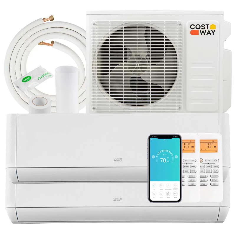 36000 BTU 21,5 SEER2 Kétzónás Mini Split Klíma és Fűtés, Alexa-kompatibilis, Wifi-képes Inverteres Split Rendszerű Klímaberendezés Hőszivattyúval