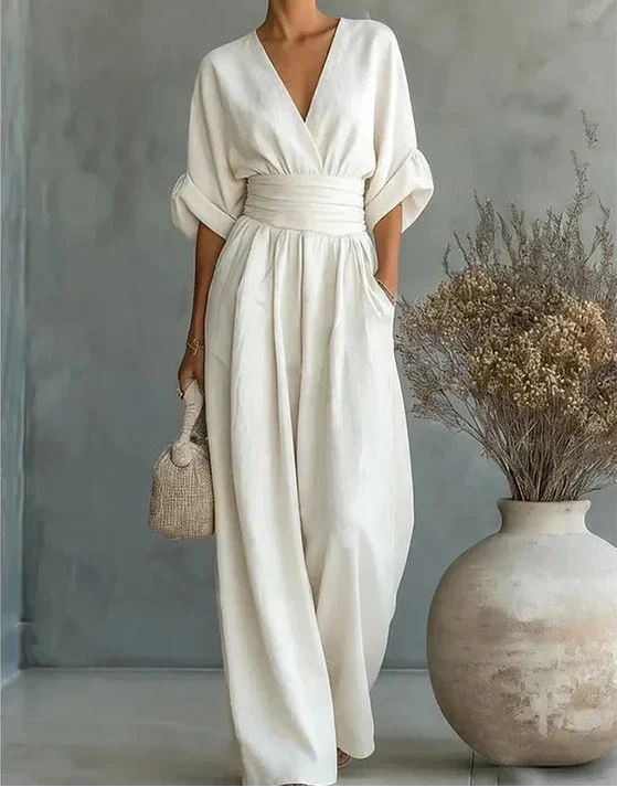 Women��s Elegant Wide-Leg Jumpsuit Wrap-Style Design