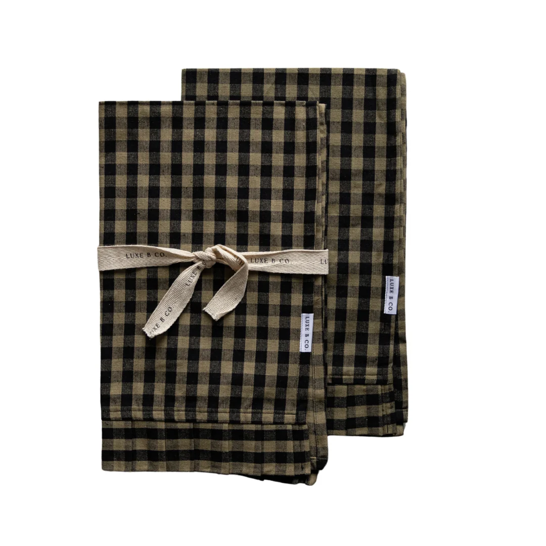 Ruffle Olive Green Gingham Kitchen Dish Towel