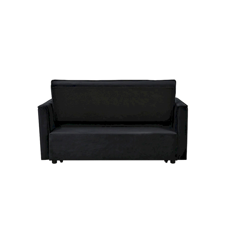 Modern Velvet Loveseat Futon Sofa Couch Pullout Bed, Small Love Seat Lounge Sofa w/Reclining Backrest, Toss Pillows, Pockets