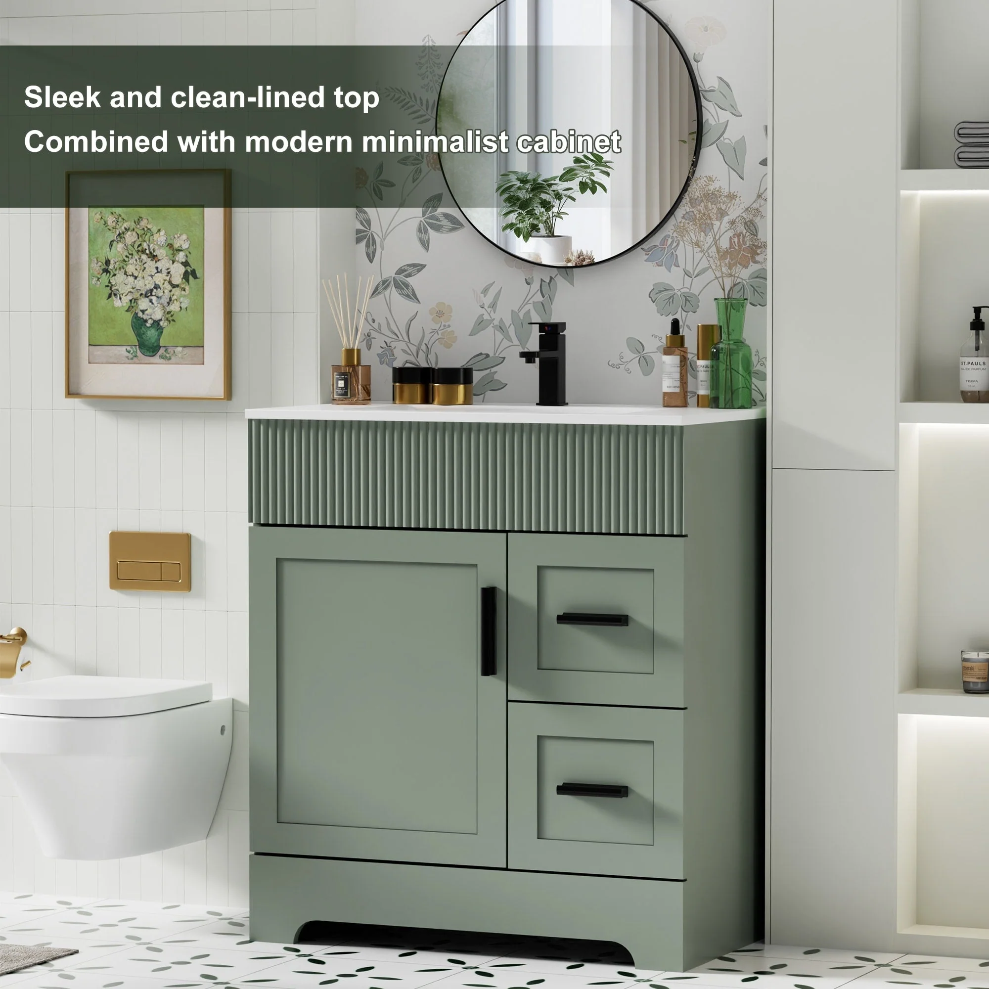 Wavy Line 30/36/48 Bathroom Vanity Set with Sink & Faucet