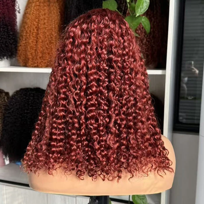 4C Edges Reddish Brown Curly Lace Wig Quality Glueless HD Lace Human Hair Wig For Black Women