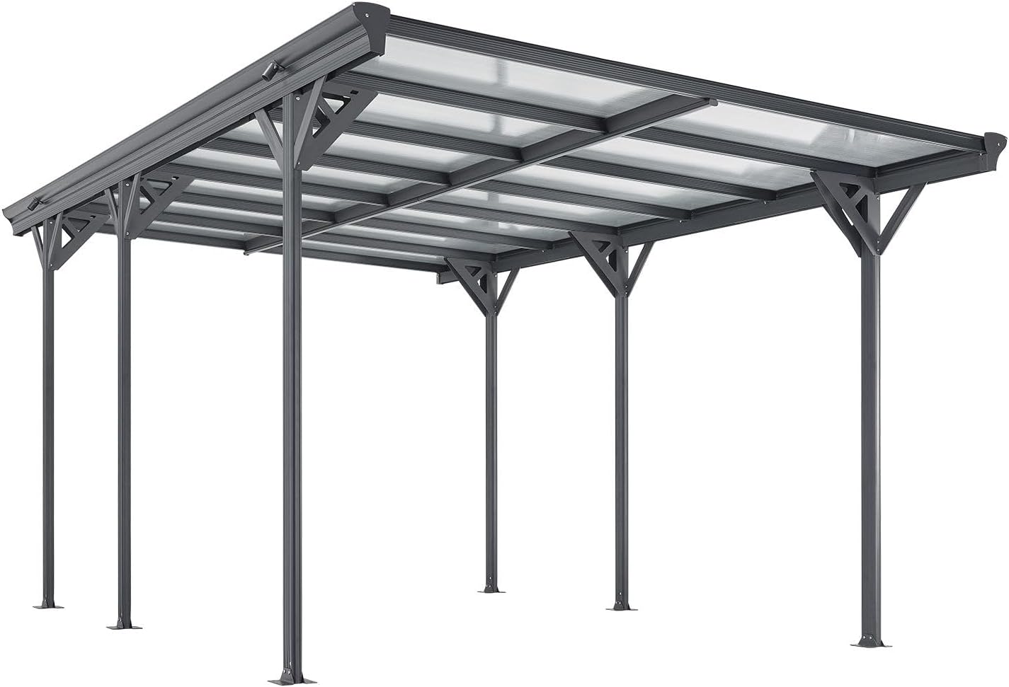 Juskys Tettoia con tetto piatto 5 x 3 m – Tettoia in alluminio con piastre doppie – Rifugio per auto – Montaggio indipendente – Grigio scuro