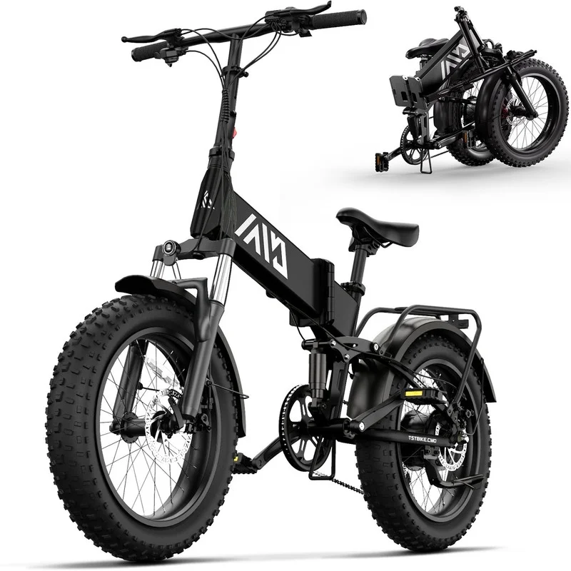 TST Electric Bike 4.0 Fat Tire Foldable Ebike 48V 13Ah Battery 750W Electric Commuter Bicycle with LCD 20" One-Step Folding Electric City Bike for Men Women Black