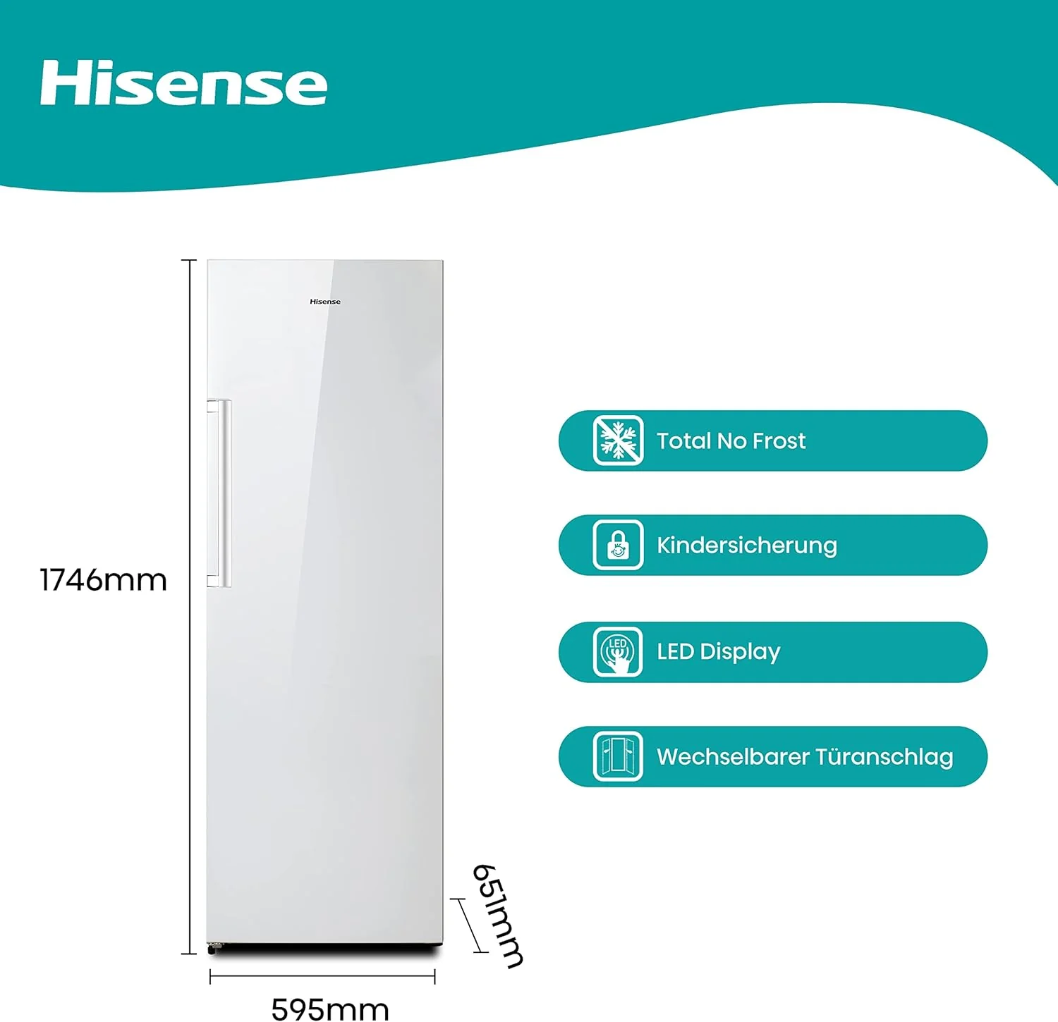 Hisense FV191N4AW2 Congelatore verticale/ Total No Frost/ Super Freeze/ Allarme porta/ Multiflow 360°/ BigBox/ 143,4 cm/ Congelatore 147 l/ 41 dB/ 205 kWh/Bianco