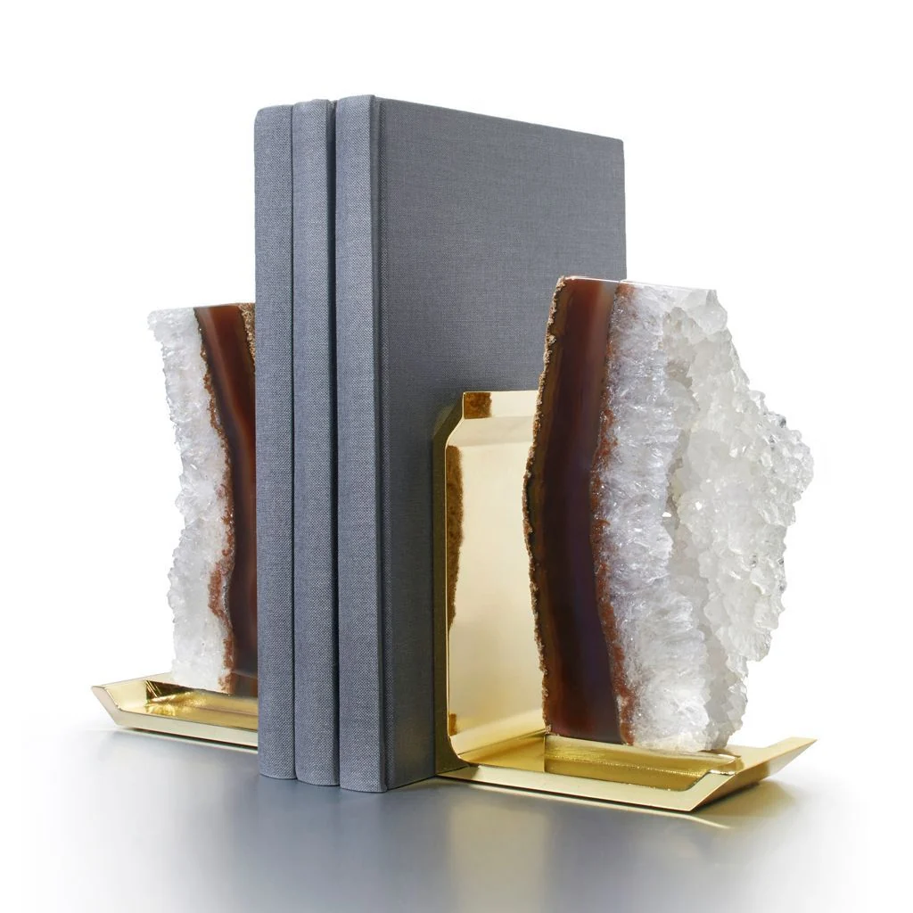 Fim Bookends Natural Agate Gold