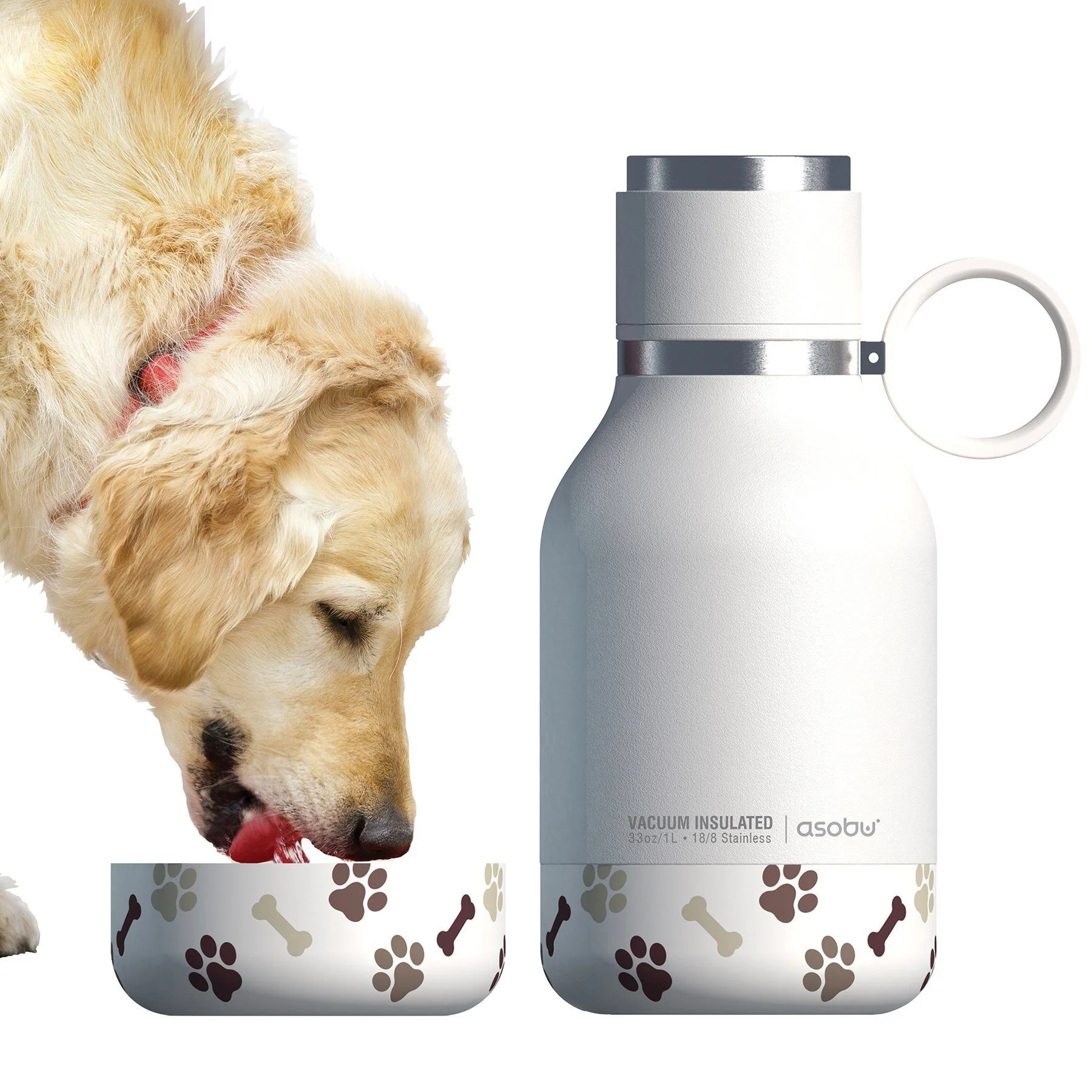 Dog Bowl With Water Bottle, Insulated White