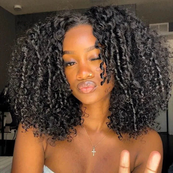Cynosure Pre-All Finger Coils Dreadlock  Wig 8X5 HD Lace Glueless Big Volume Human Hair Wig Fluffy Afro Curly Wig 300% Density