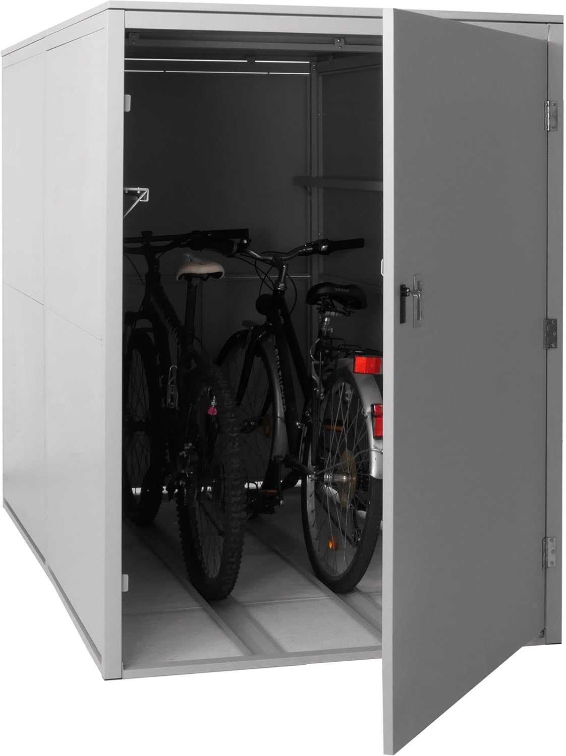 Garage per 2 Biciclette HWC-L56c, rimessa con deposito, in Metallo con Serratura 160x113x209cm - Grigio Chiaro