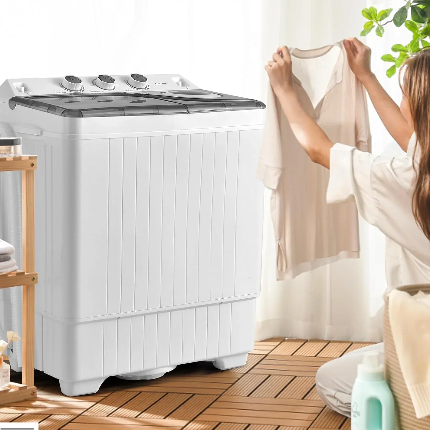 COSTWAY Double Tub 26 lb Capacity Laundry 18 lb 8 lb Spin Combo Drain Pump Washing Machine