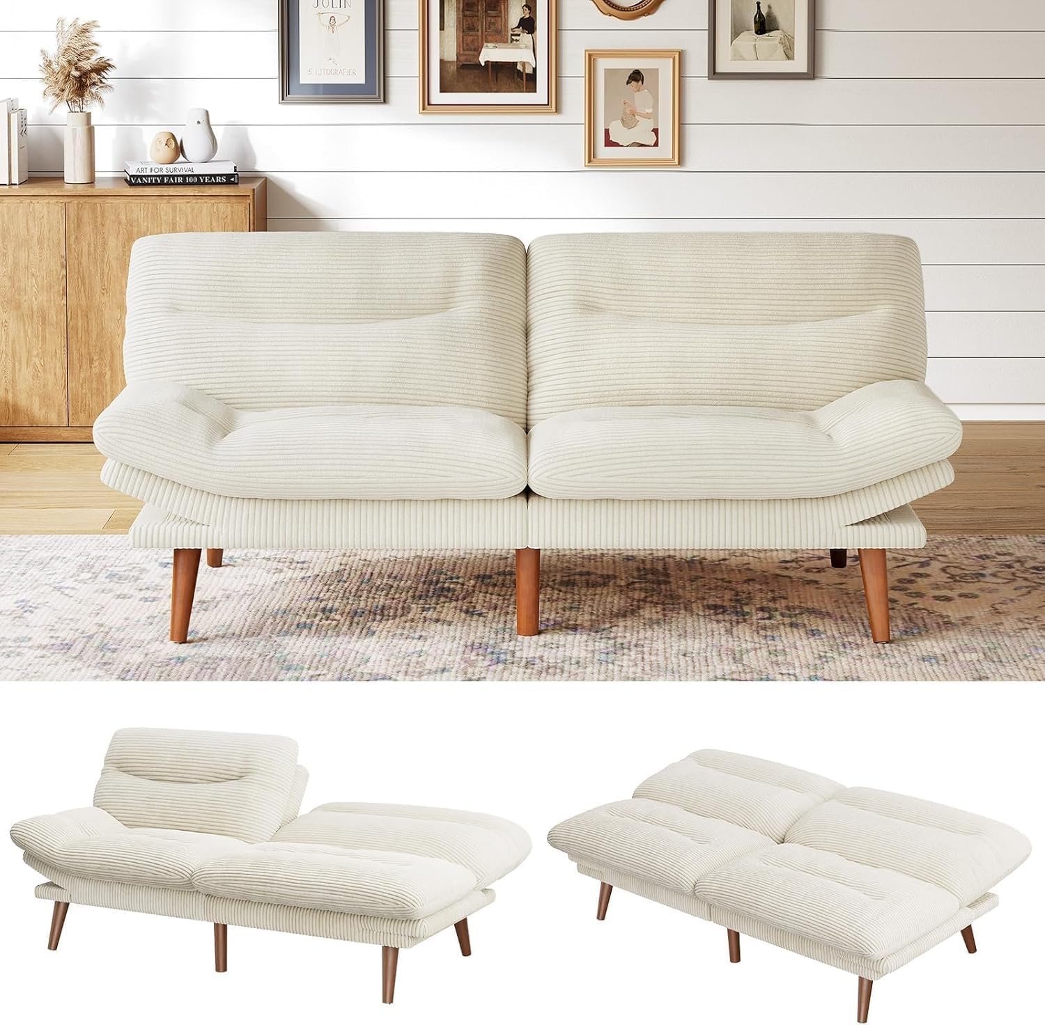 Futon Sofa Bed Futon Sofa with Adjustable Back and Armrests Converts to Small Sleeper Sofa Bed