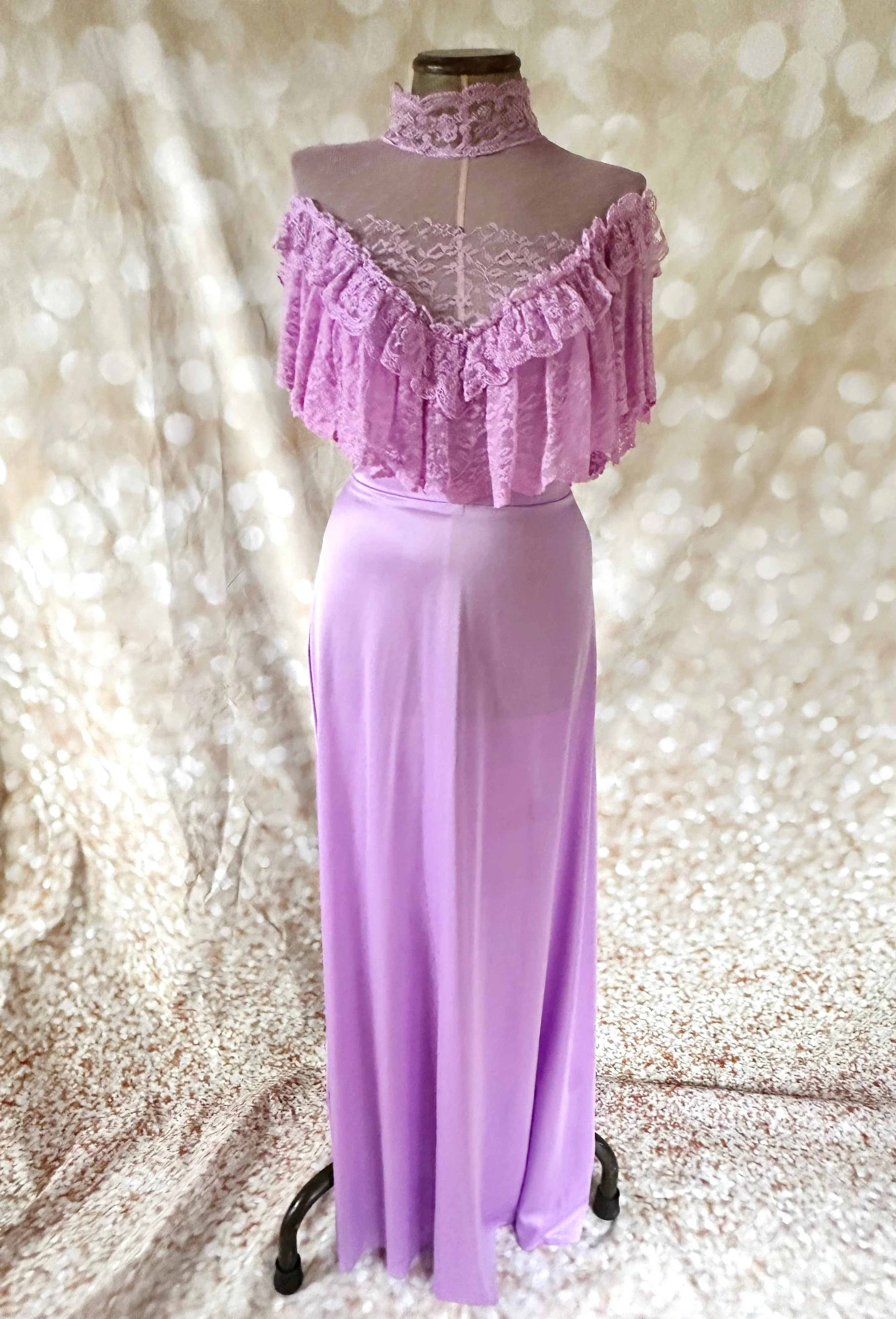 1970s Does Edwardian High Neck Lace Maxi Dress