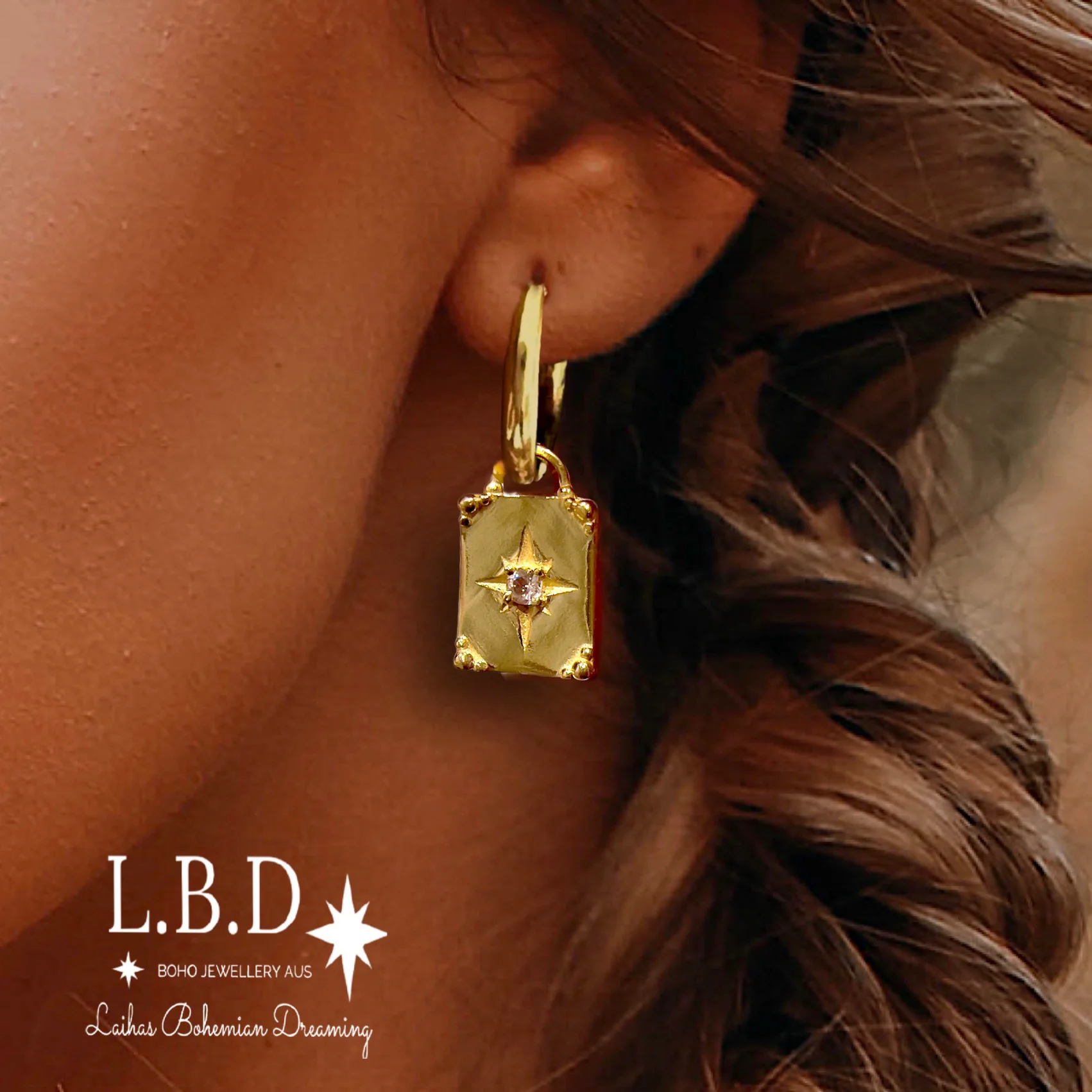 Laihas Celestial Crystal Topaz Gold Hoop Earrings