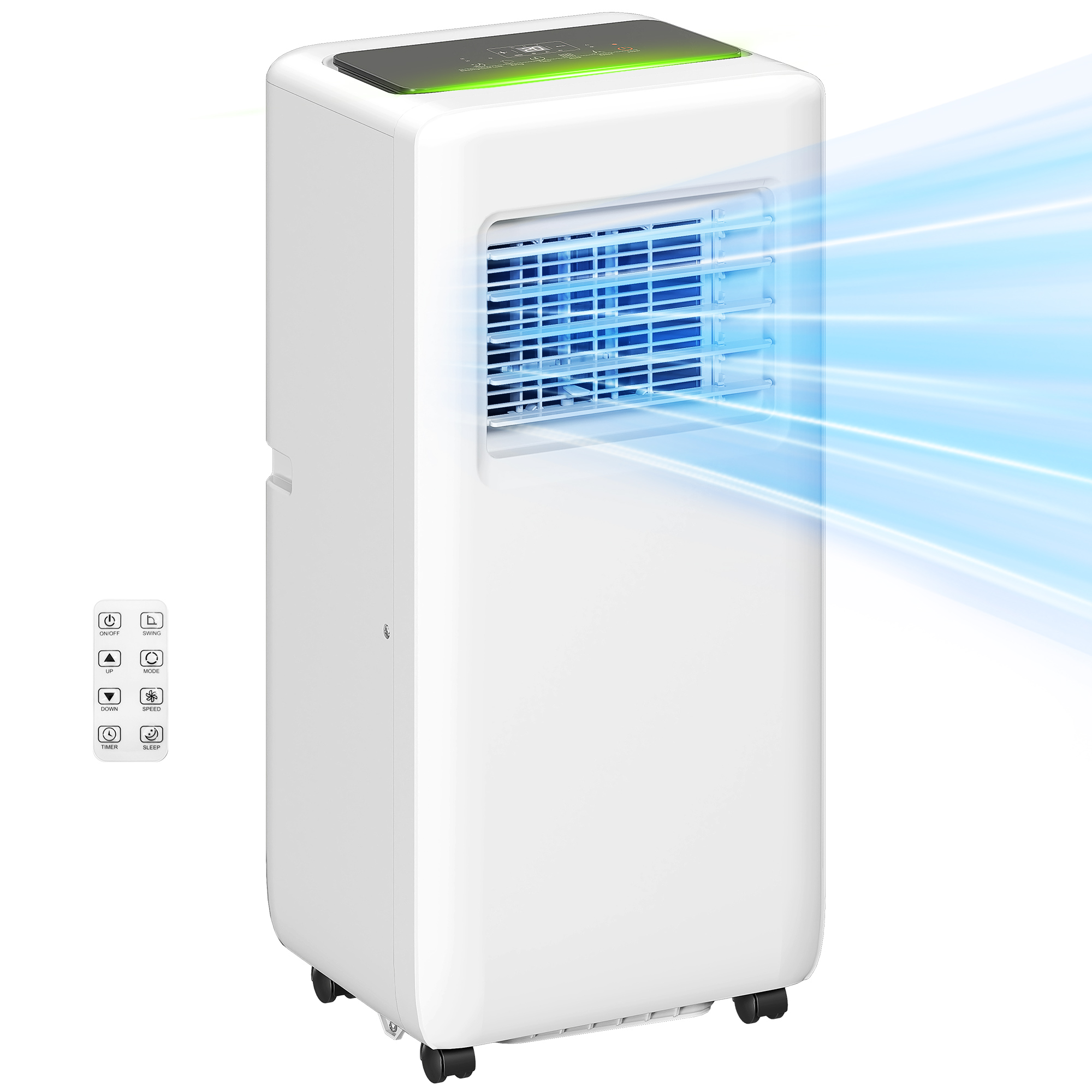 HOMCOM Draagbare Airconditioner met Meerdere Standen, LED-Display, Timer en Wielen, Wit