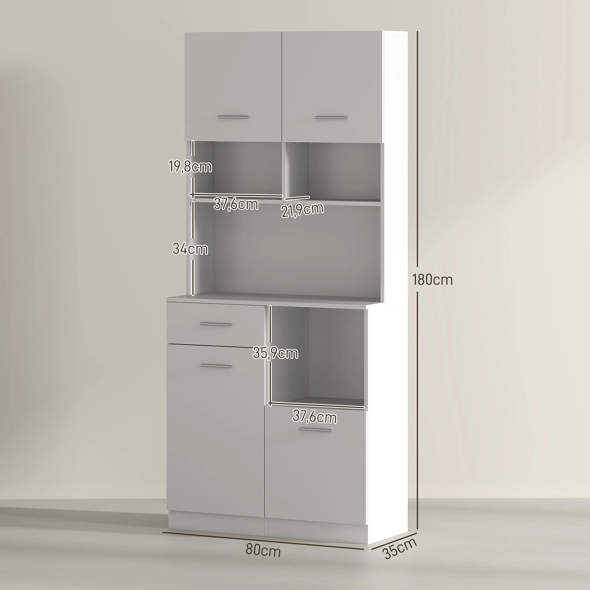 HOMCOM Buffetkast met Lade, Soft-Close Deuren, 80 x 35 x 180 cm - Wit