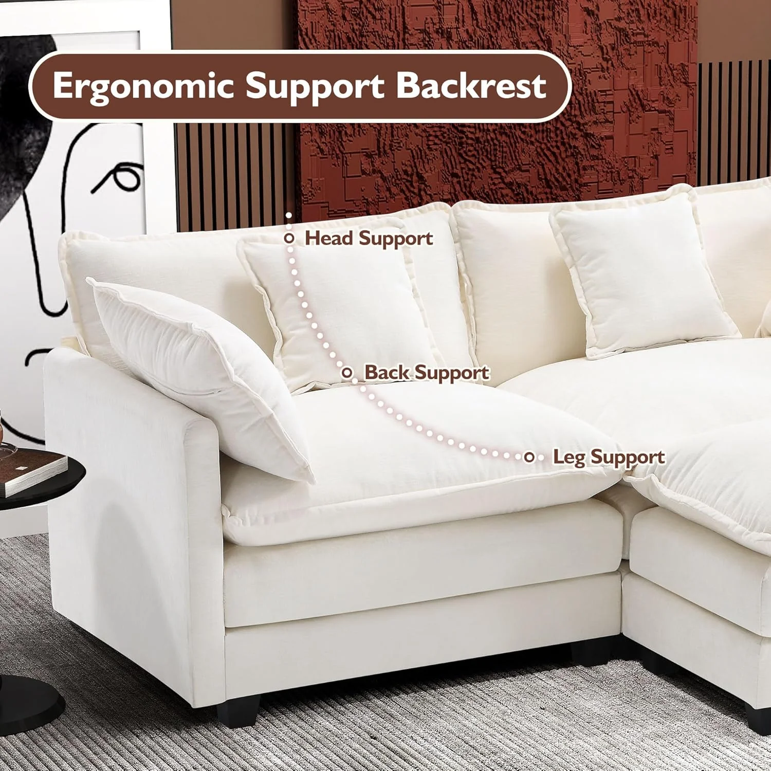 111.4 Inch L-Shaped Modern Sofa Modular Cloud Sofa Ottoman 4-Seater Chenille Deep Seat Sofa