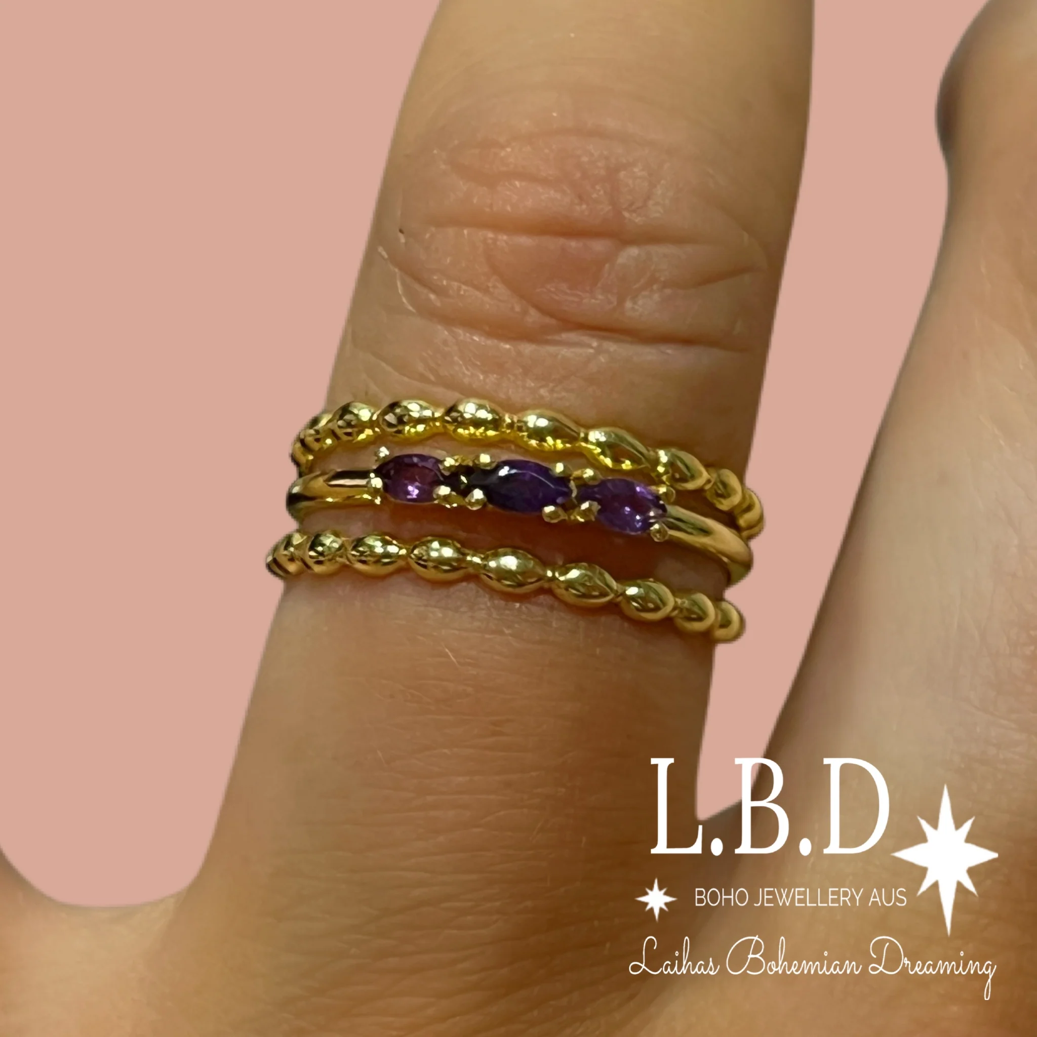 Laihas Three Of Cups Gold Amethyst Ring Set
