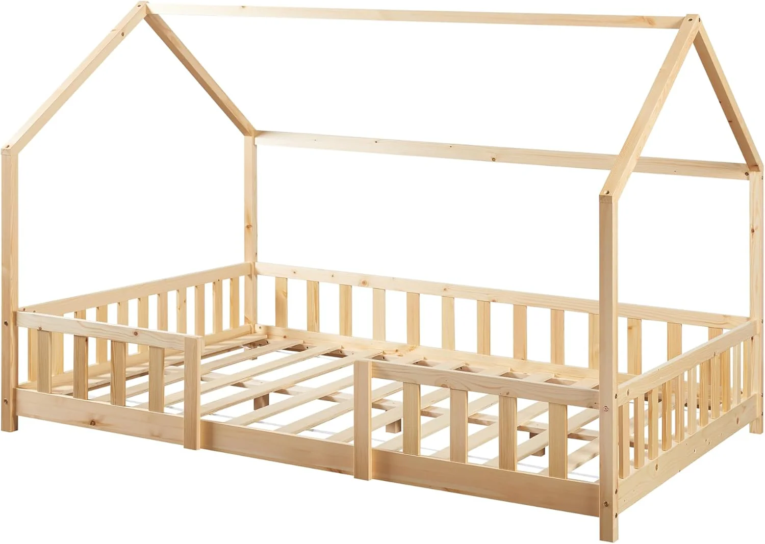 [en.casa] Letto per bambini Sisimiut a capanna 80 x 160 cm con protezione anticaduta letto in legno per bambini letto a terra rete a doghe in legno di pino Bianco opaco