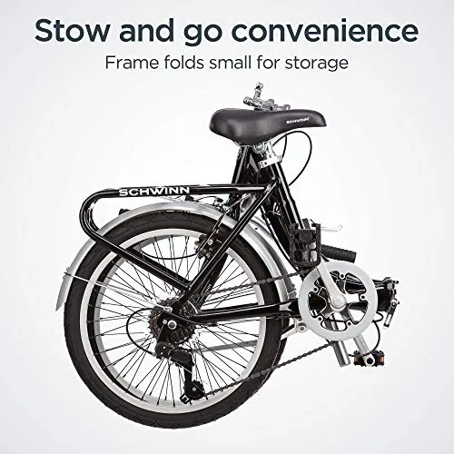 Schwinn Loop 20-Inch Folding Bike, 7-Speed, Step-Through Frame, Adult Commuter Bicycle with Cargo Rack