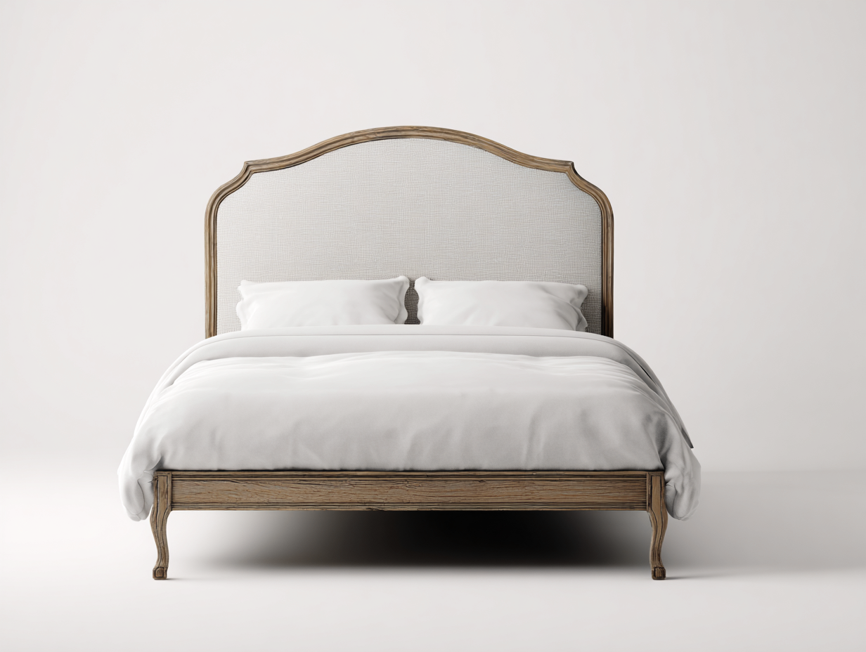 Letto matrimoniale imbottito 200x180x125cm - beige/legno naturale - per camera da letto - stile francese