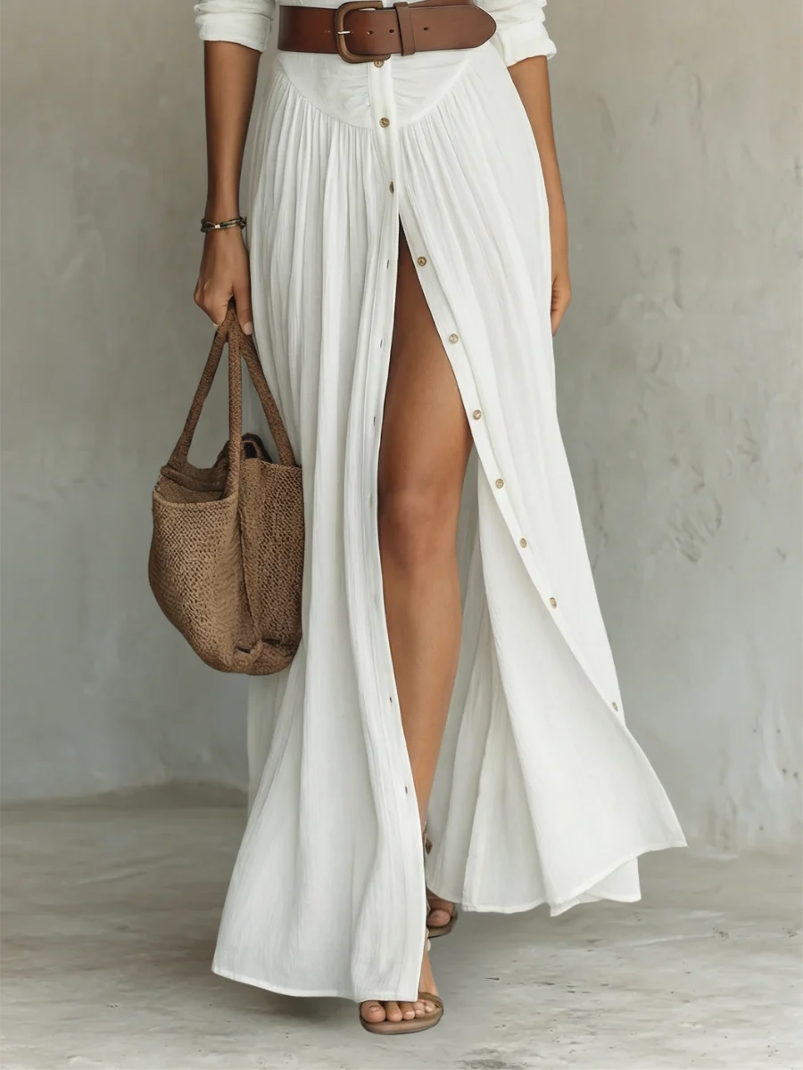 Womena??s Elegant Long Sleeve Maxi Dress with Pleated Design