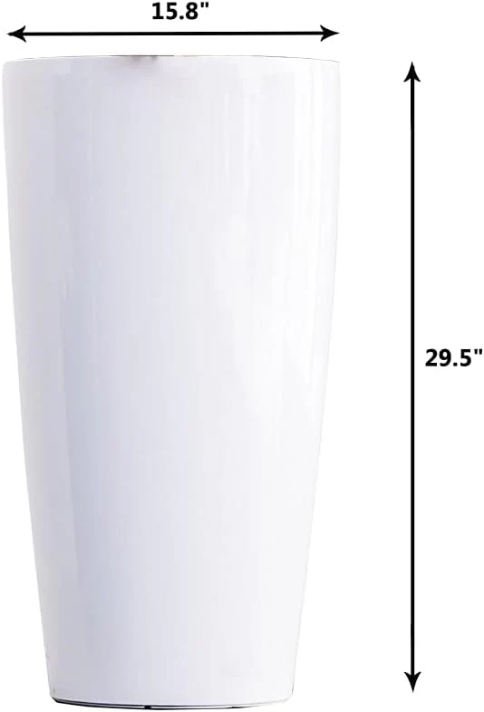 Nested Plastic Self Watering Indoor Outdoor Tall Round Planter Pot, Set of 2, 29.5 Inch Tall, White