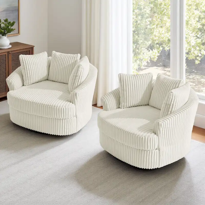 DREAMSIDEA 2 Set Recessed Arm Slipcovered Swivel Barrel Chair