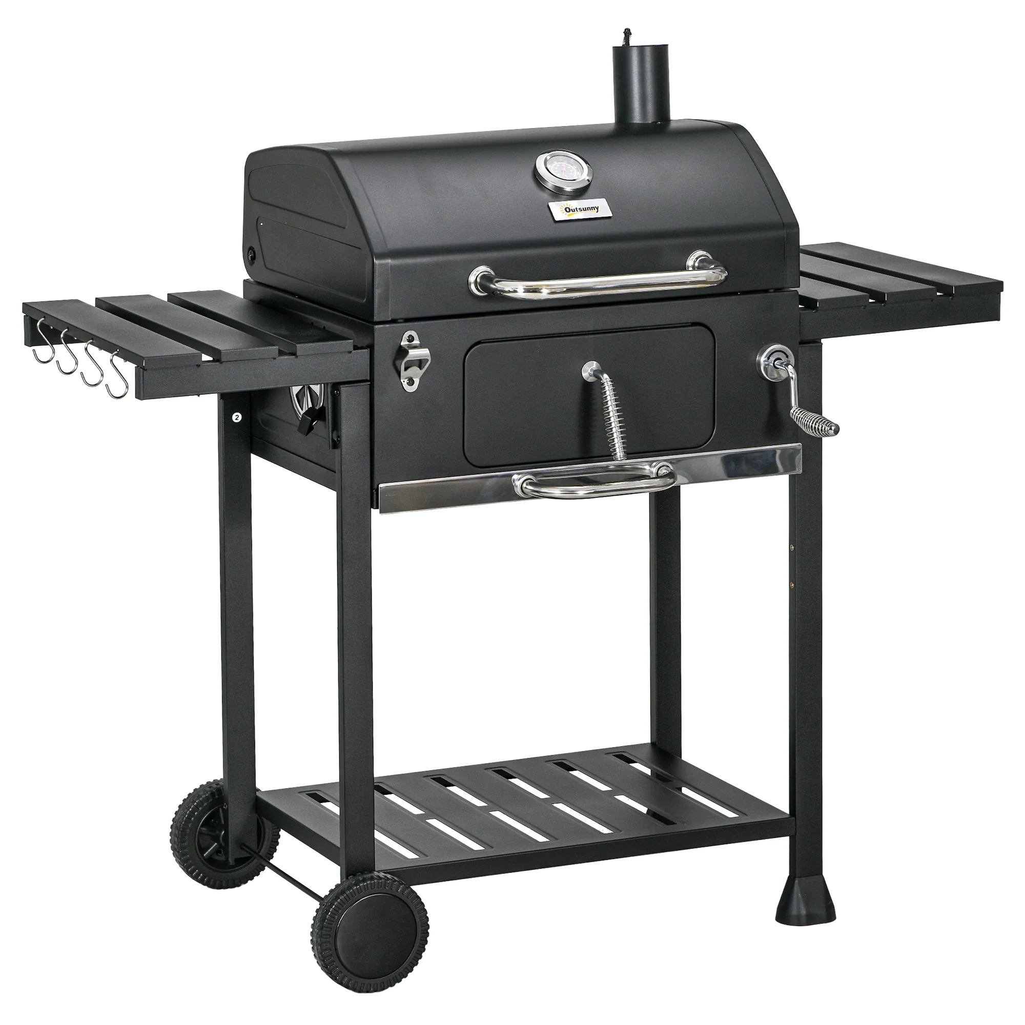 Outsunny Kolenbarbecue BBQ-grill Smoker, inclusief thermometer, flesopener, 120 x 64 x 114 cm, Zwart