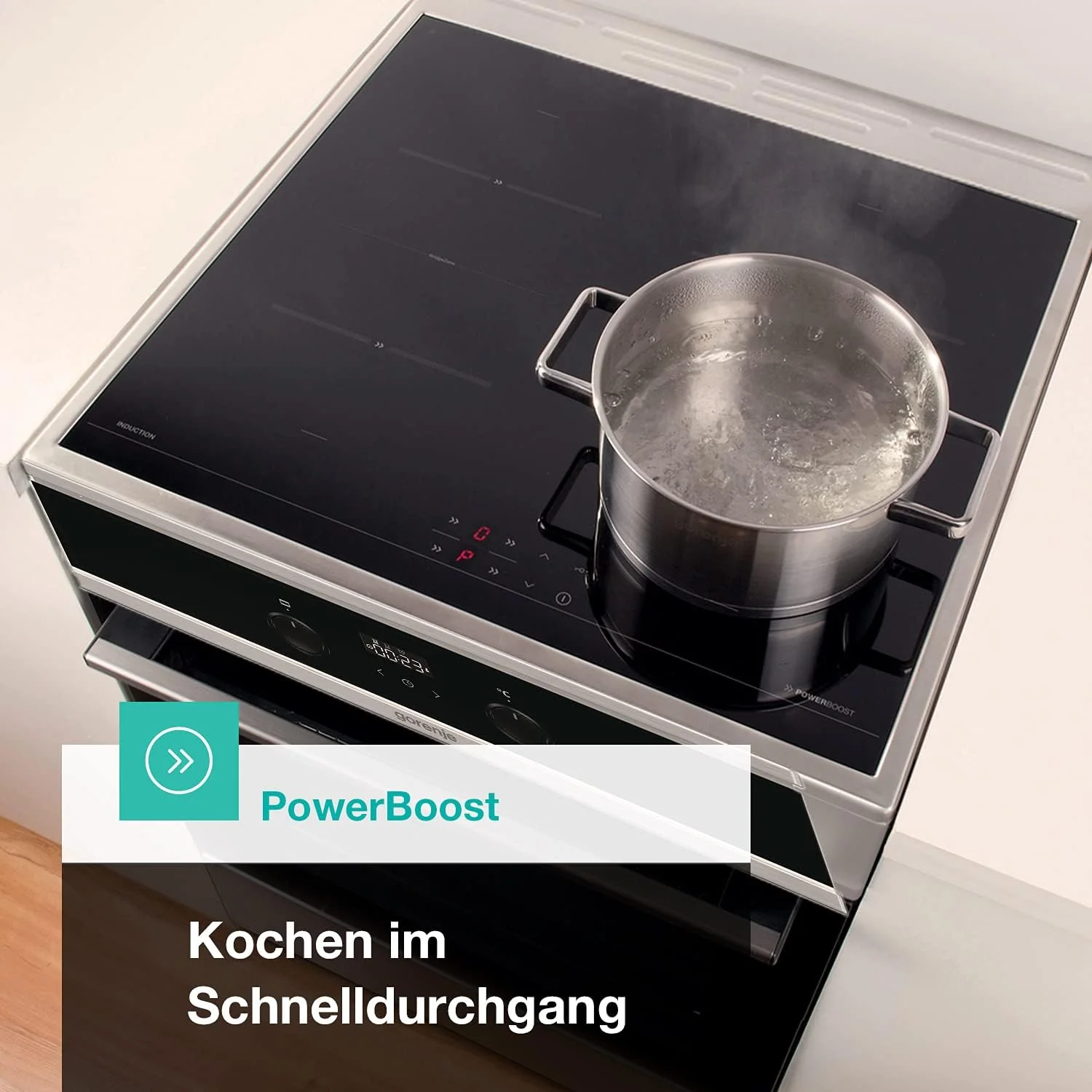 Gorenje GEIT5C61SPG Standherd mit Induktionskochfeld, 50 cm, 70 Liter,Silber, PerfectGrill, AirFry, FrozenBake, Pizza Mode 300°C, AquaClean, Made in Europe, inox