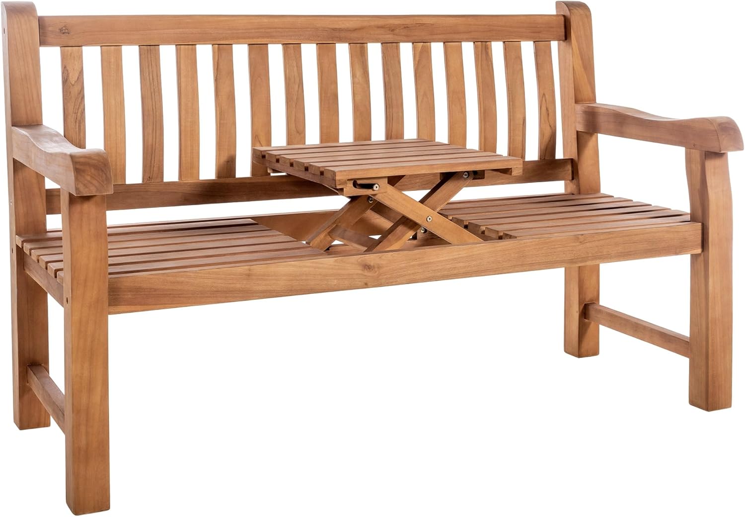 CLP Teakbank Orlando I Wetterfeste Gartenbank Mit Klapp-Tisch, Farbe:Teak, Größe:150 cm