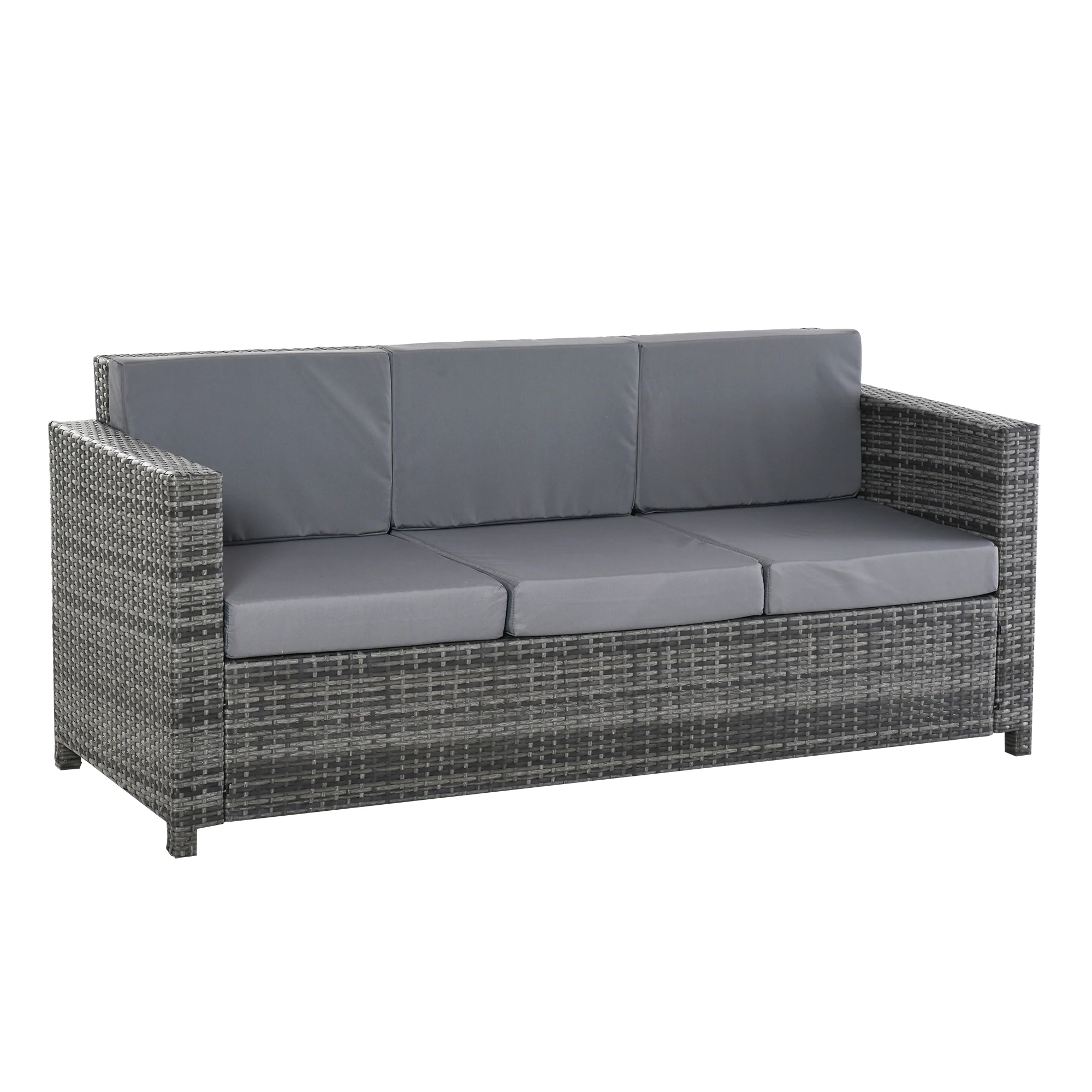 Outsunny Poly-rotan bank met kussens 3-zits loungebank tuin metaal polyester grijs
