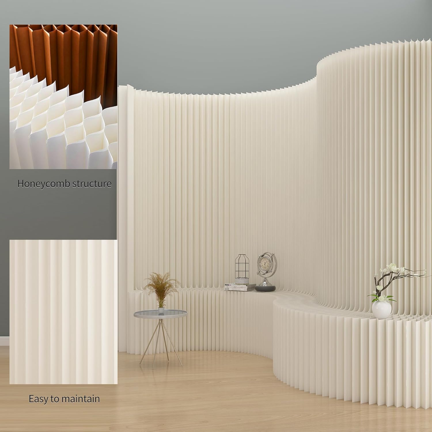 Faltbarer Raumteiler mit Ablageregal Flexibel Sichtschutz Trennwand, Ideal für Büro, Wohnzimmer, Geschäfte Wohnzimmer, Schlafzimmer, Balkon(Weiß) (L300 x B43 x H200 cm)