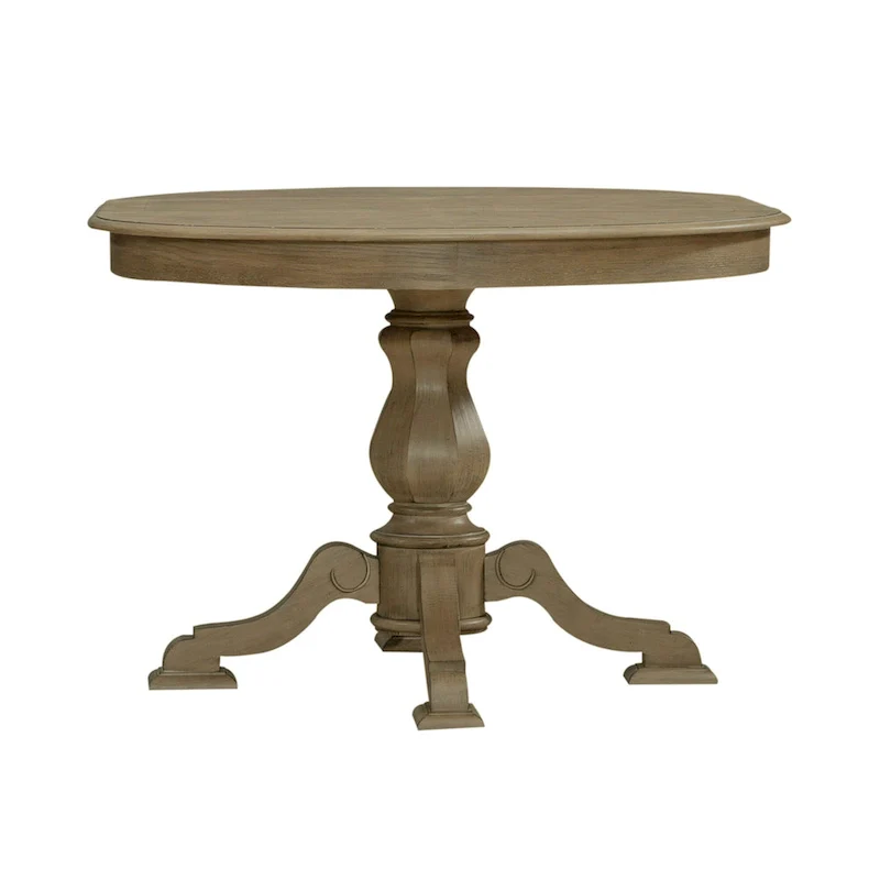 White Pedestal Dining Table with 4 Upholstered Chairs
