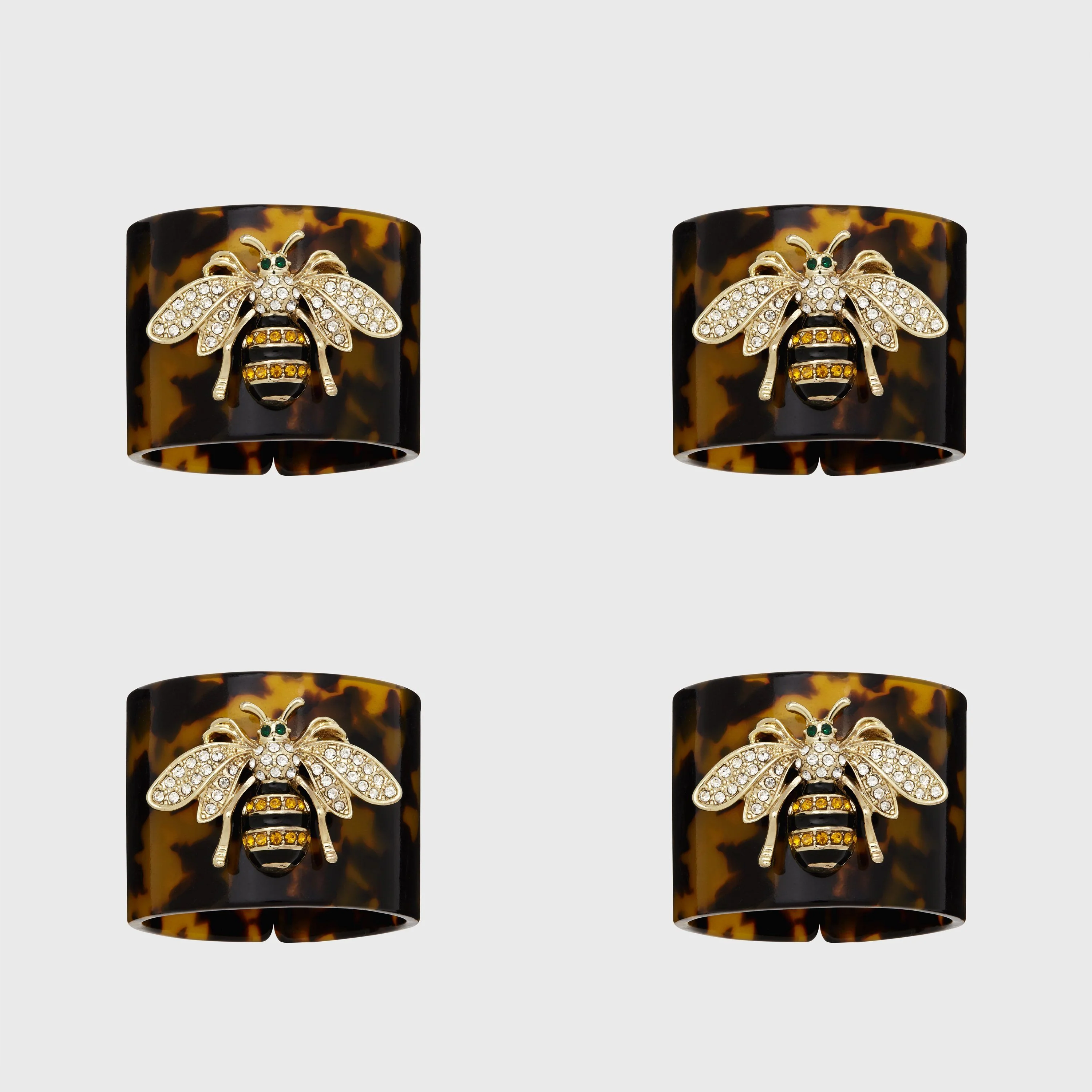 Stripey Bee Resin Napkin Rings, Tortoiseshell, Set of 4