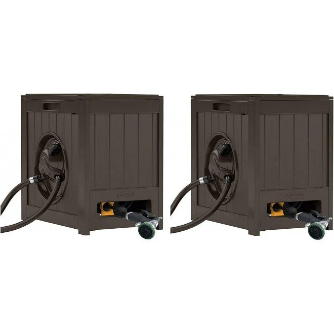 Suncast 125�� Aquawinder Auto Rewind Water Powered Yard Hose Reel, Java (2 Pack)