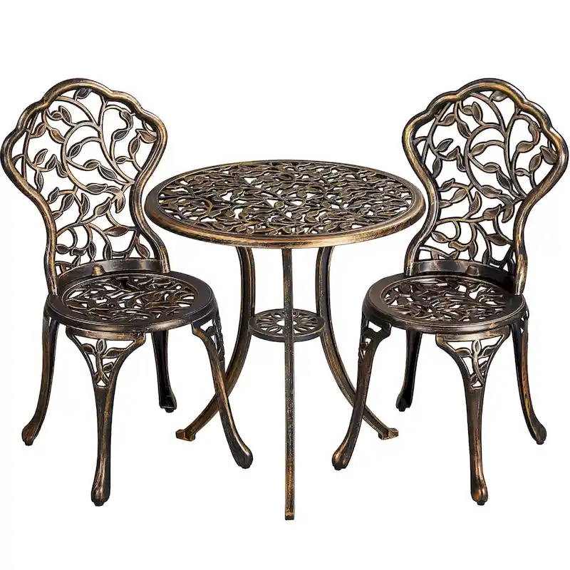 Yaheetech 3-Piece Aluminum Patio Bistro Table Set Antique Chair Sets