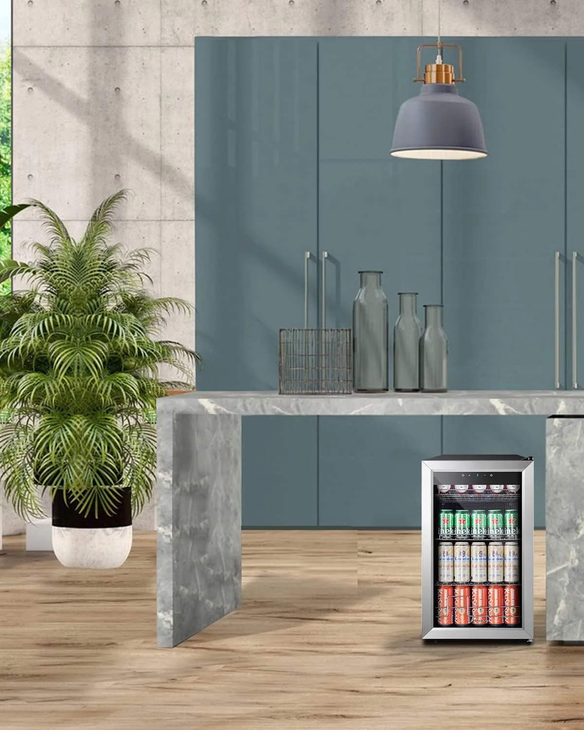 Kalamera Getränkekühlschrank, Bierkühlschrank mit Touch-Bedienfeld, 3-18°C Kühlzone, Flaschenkühlschrank 86 Liter, Blaue LED-Innenbeleuchtung, 41 dB, KRC-86GE
