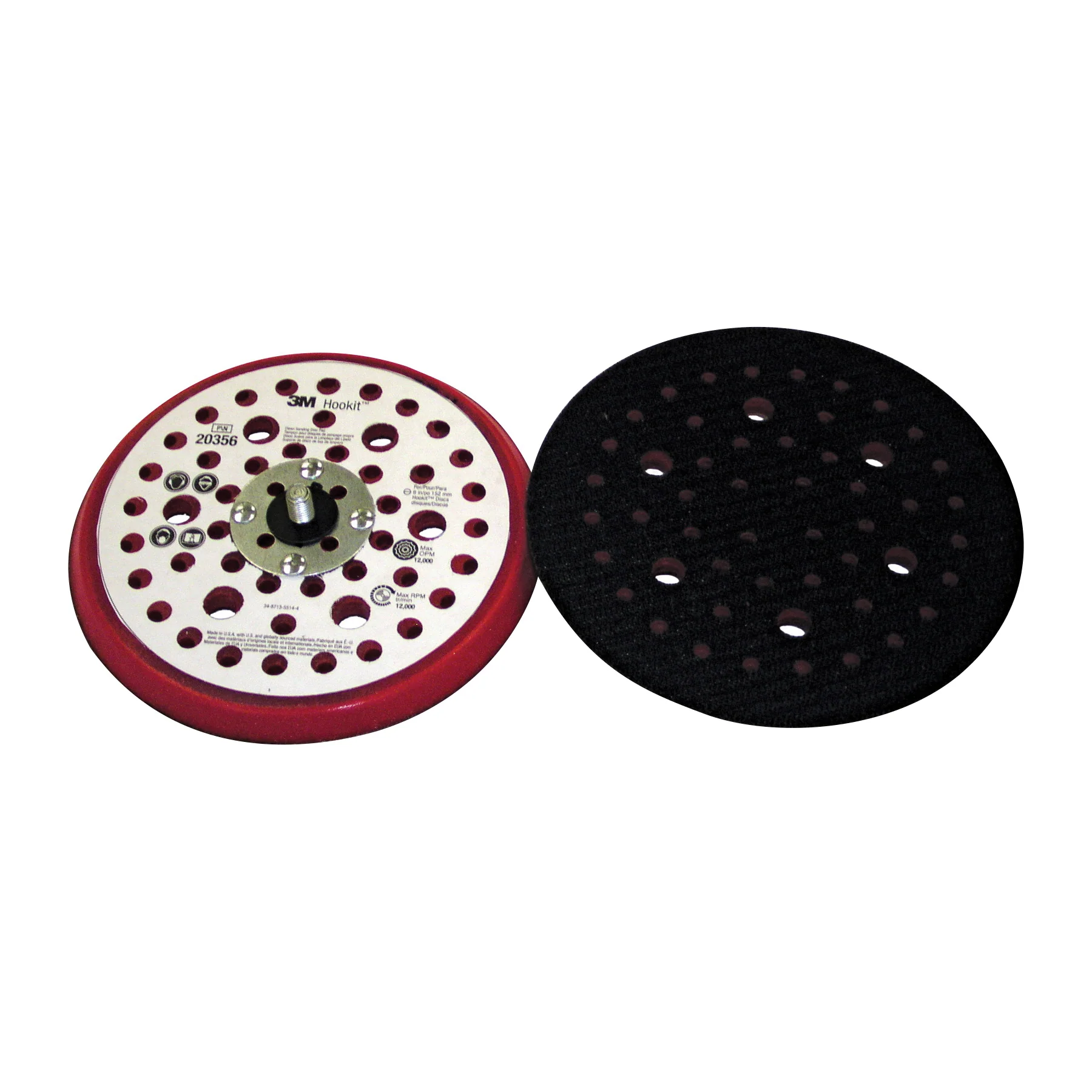 3M AB20356  ~  Backup Pads Hookit Clean Sanding Low Profile Disc Pad Red 6 x 52 Holes 20356