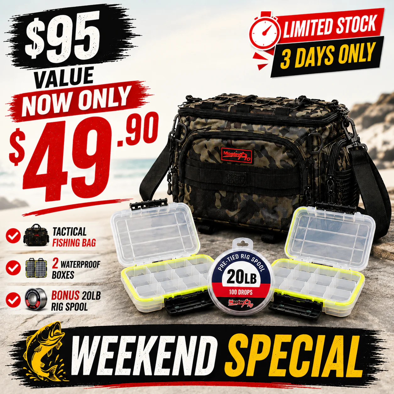 MASTERPRO Tactical Fishing Bag Kit WEEKEND SPECIAL �?LIMITED STOCK