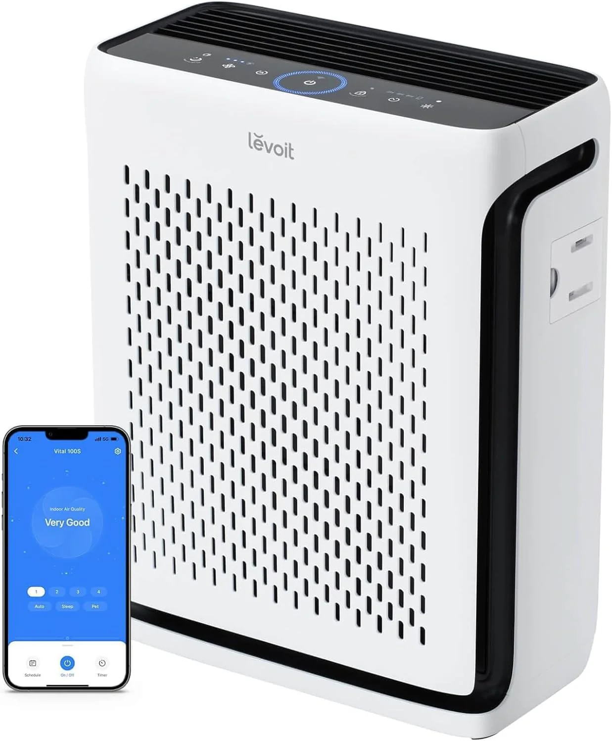 LEVOIT Air Purifier for Home Large Room Up to 1073Ft虏 with Air Quality Monitor, AHAM VERIFIDE, Smart WiFi, Washable Pre-Filter, HEPA Sleep Mode for Pets, Allergies, Dust, Pollen, Vital 100S-P, White