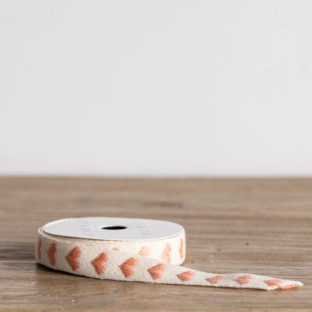 Terracotta Clay Hearts Woven Ribbon