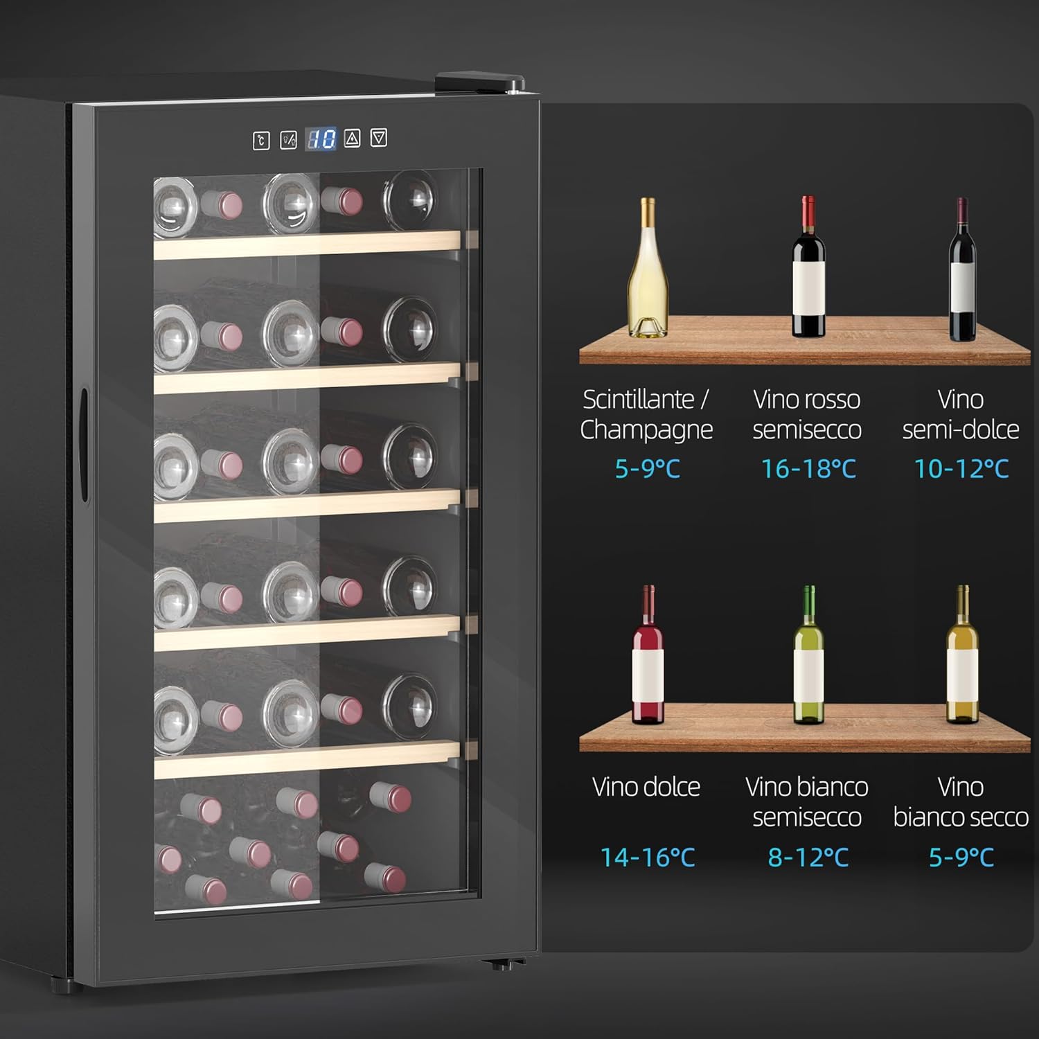HOMCOM Cantinetta Vino Refrigerata 41 Bottiglie 91L Cantina Vino Silenziosa Temperatura Regolabile 5-20℃ Frigo Vino Bar con Vetro Anti UV, Ripiani, Compressore, Display Touch, Luci LED, Classe G, Nera