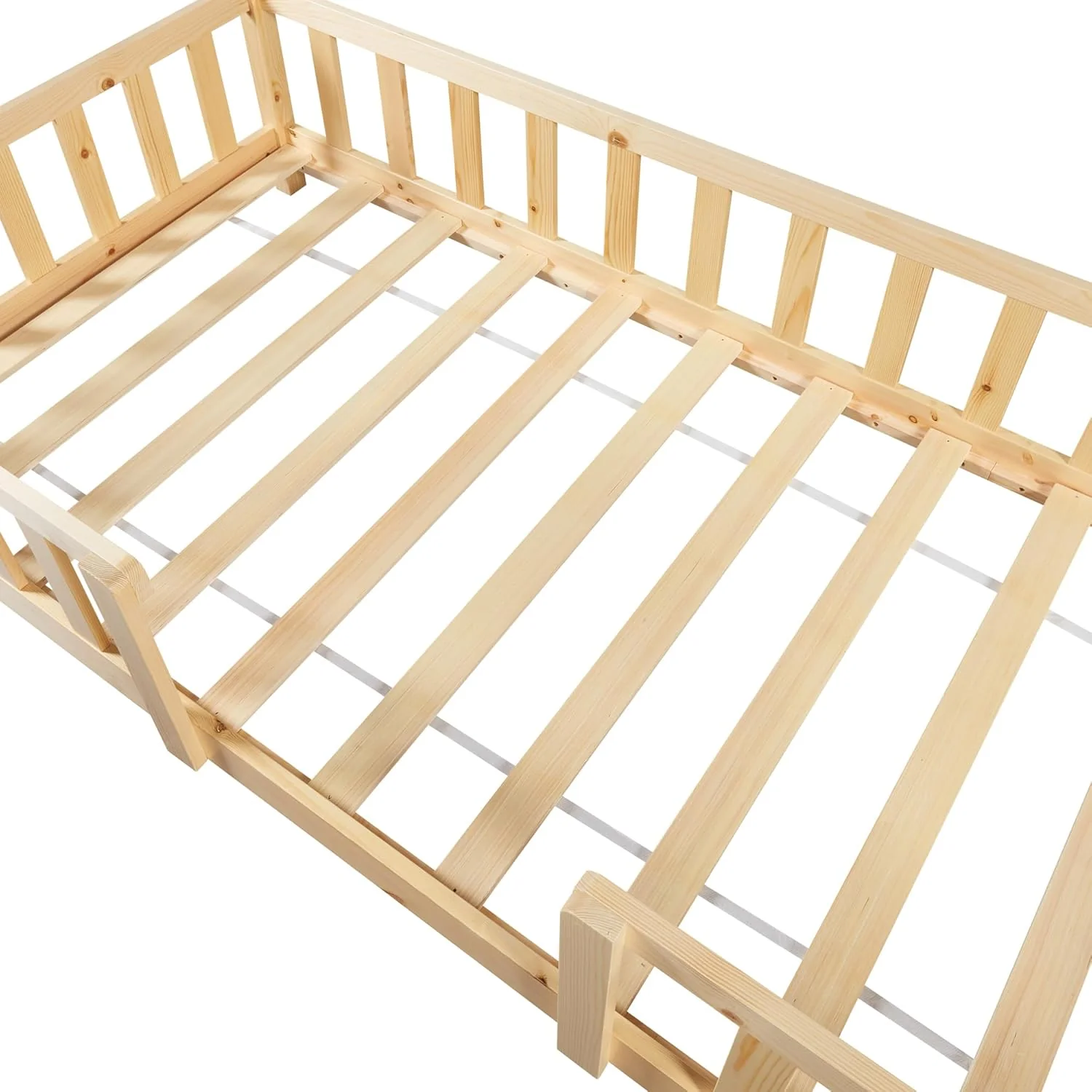 [en.casa] Letto per bambini Sisimiut a capanna 80 x 160 cm con protezione anticaduta letto in legno per bambini letto a terra rete a doghe in legno di pino Bianco opaco