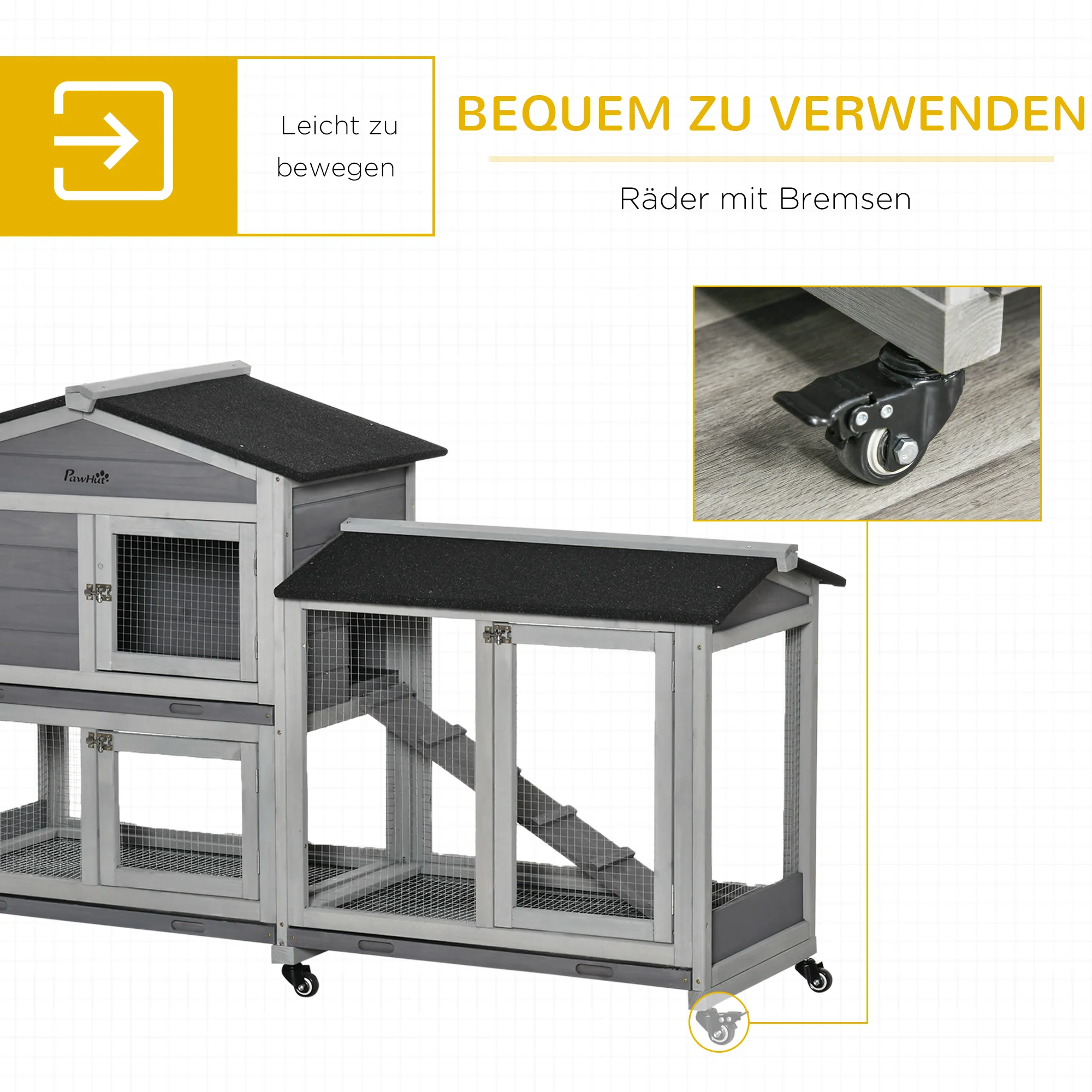 Pawhut konijnenhok in vurenhout 157cm x 53cm x 99.5cm