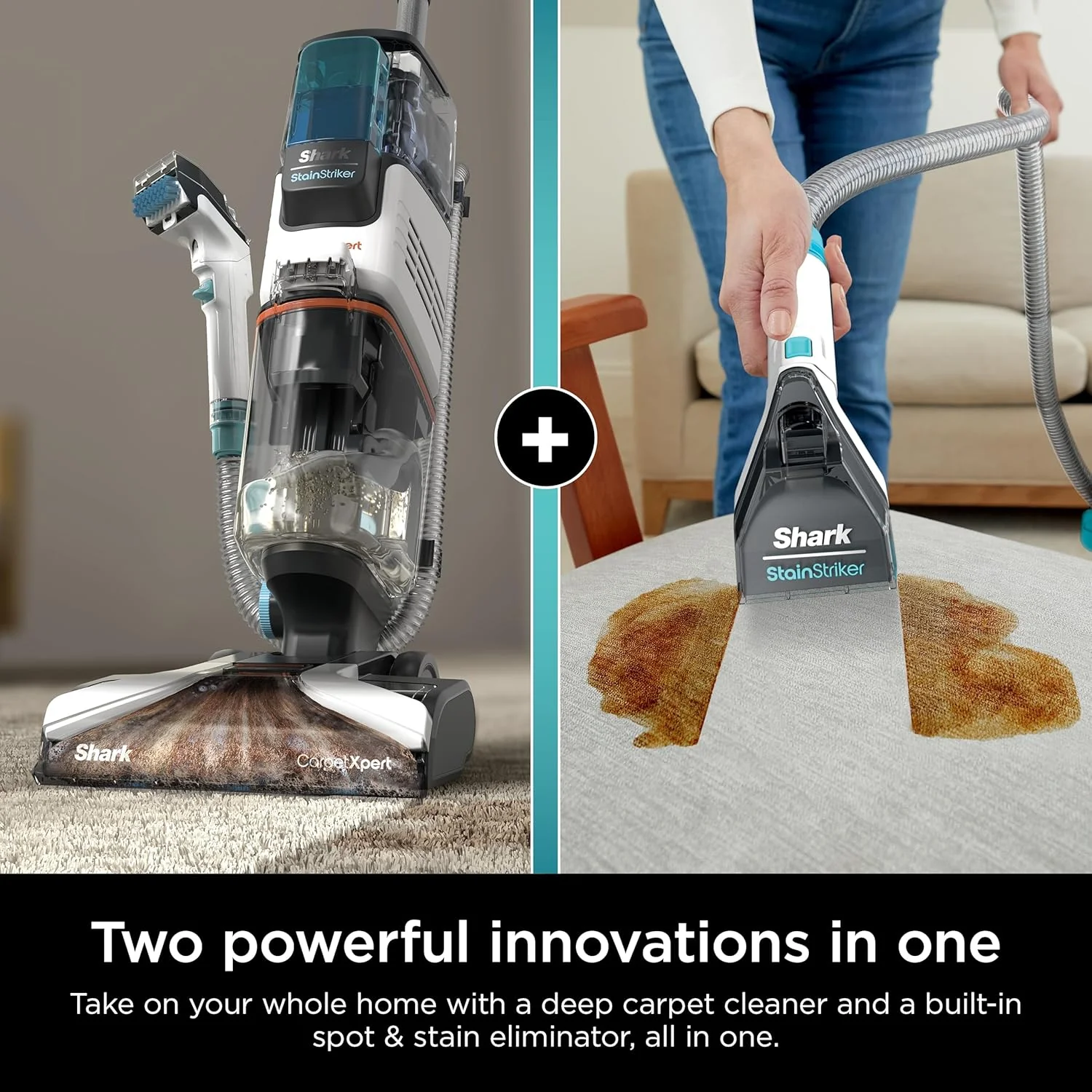 Shark CarpetXpert EX201 szőnyegtisztító, ciánkék, mélytisztítás StainStriker technológiával, ideális háziállattartóknak, tisztító és folteltávolító eszközökkel