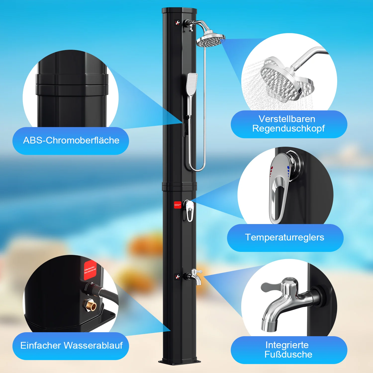 Sonnewelt 60L Solar Shower Tuindouche incl. beschermkap en handdouche