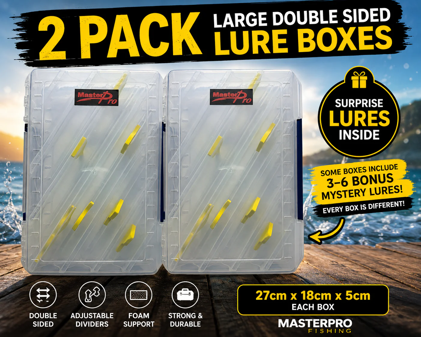 2 X MASTERPRO Large Double Sided Fishing Lure Storage Box